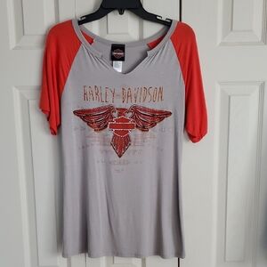 Harley-Davidson Gray and Red Raglan T-Shirt